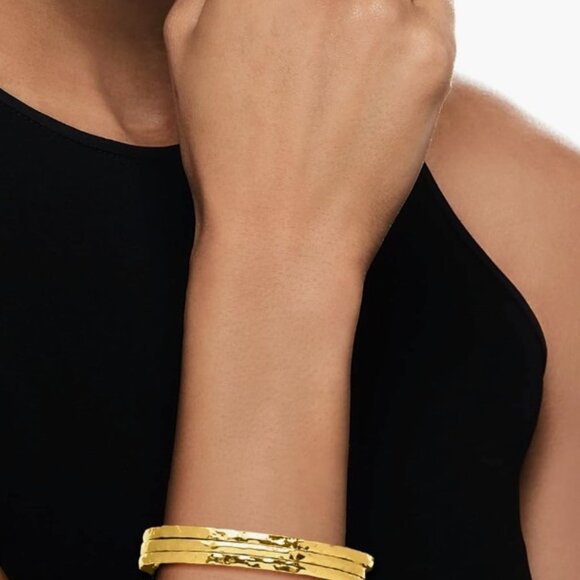 Ross-Simmons 18K Gold Over Sterling Silver Hammed Bangle set - CB - Picture 5 of 5